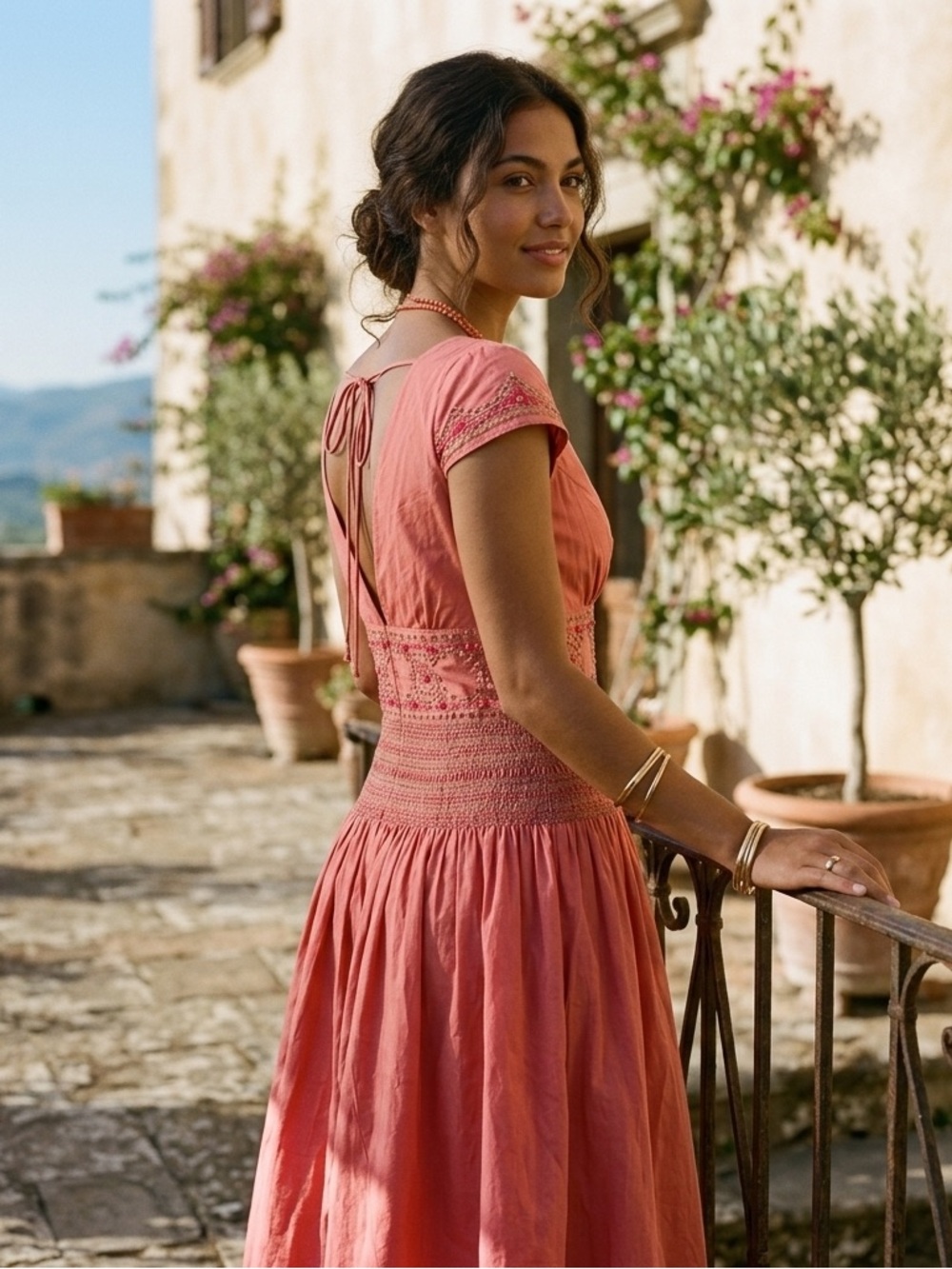 Anthropologie Plenty Coral Beaded Dress